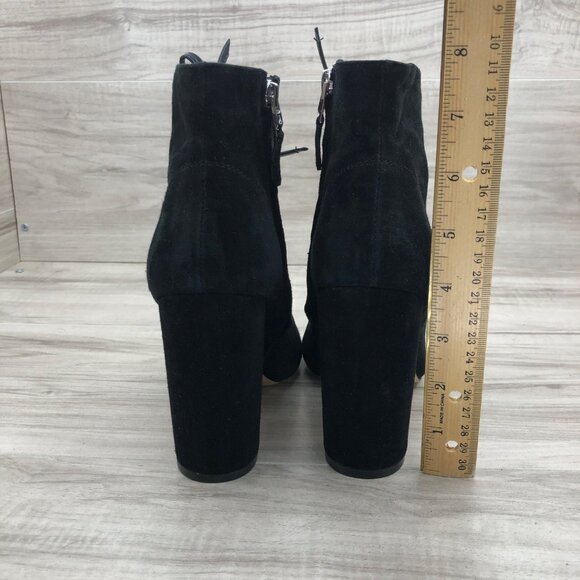 Sam Edelman Women Sam Edelman Booties Womens 7.5 Yvie Black Suede Zip Lace Up Open Toe Ankle Boots